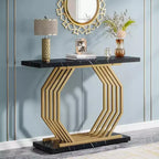 Lantine 40-Inch Gold Console Table, Faux Marble Entryway Narrow Sofa Table with Geometric Metal Base for Living Room, Hallway, Foyer, Black