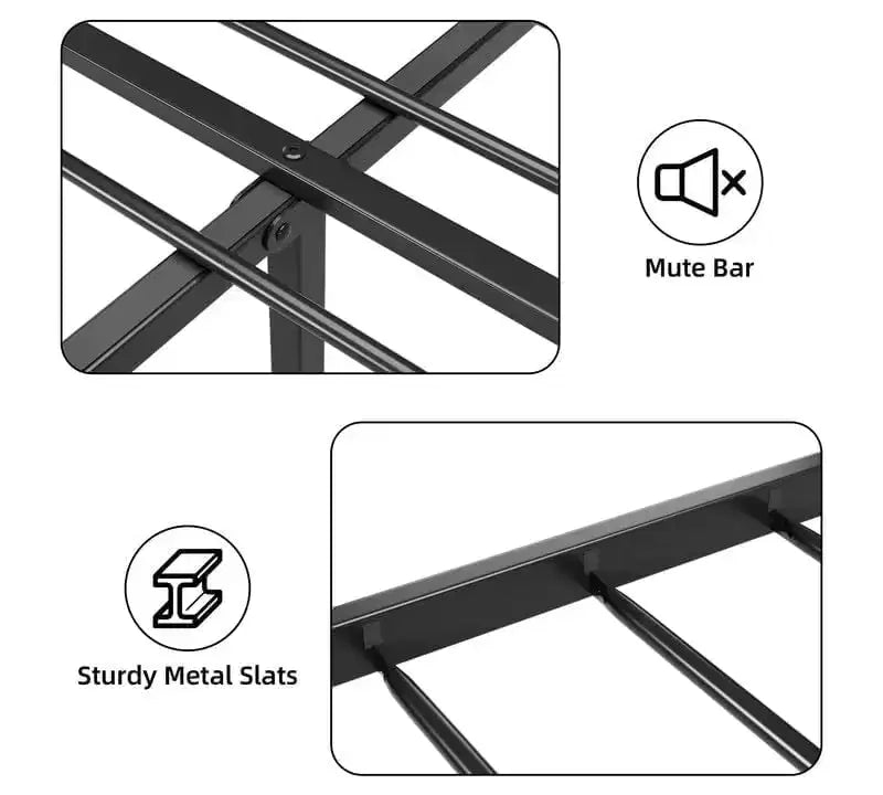 Estructura de cama King Size con cabecero, base de plataforma industrial King con 14 fuertes listones metálicos de soporte, almacenamiento debajo de la cama, sin ruido