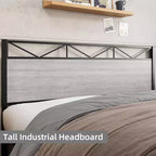 Estructura de cama King Size con cabecero, base de plataforma industrial King con 14 fuertes listones metálicos de soporte, almacenamiento debajo de la cama, sin ruido