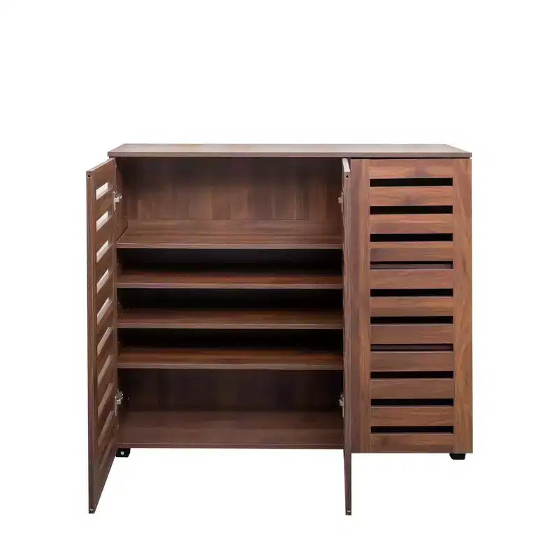 Zapatero de 5 niveles con estantes ajustables y puertas con celosía, armario de almacenamiento de zapatos de madera para entradas, vestidores y salas de estar