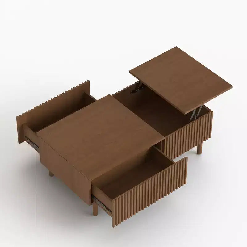 51 Modern Walnut Lift Top Coffee Table with Fluted Design and 2 Storage Drawers Gaoyangjiaju