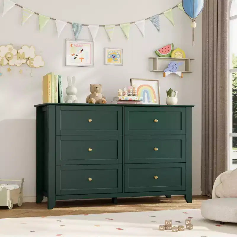 6-Drawer Modern Wooden Dresser, Large Chest of Drawers with Deep Drawers & Metal Knobs, Storage Cabinet for Bedroom, Entryway & Hallway