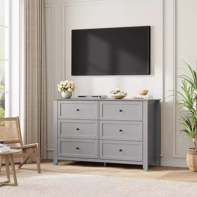6-Drawer Modern Wooden Dresser, Large Chest of Drawers with Deep Drawers & Metal Knobs, Storage Cabinet for Bedroom, Entryway & Hallway