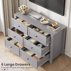 6-Drawer Modern Wooden Dresser, Large Chest of Drawers with Deep Drawers & Metal Knobs, Storage Cabinet for Bedroom, Entryway & Hallway