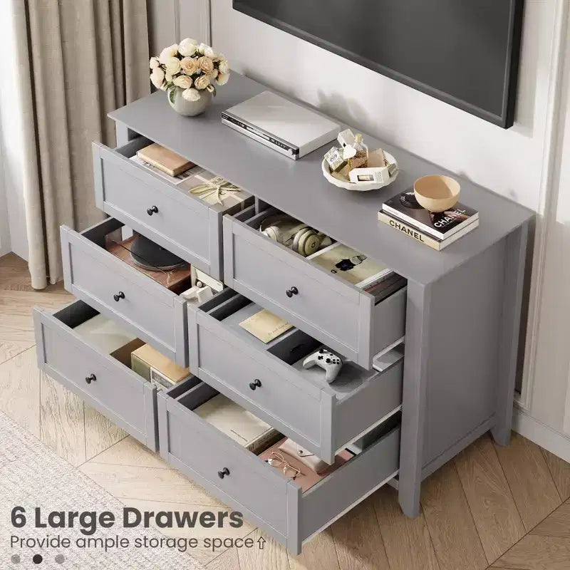 6-Drawer Modern Wooden Dresser, Large Chest of Drawers with Deep Drawers & Metal Knobs, Storage Cabinet for Bedroom, Entryway & Hallway