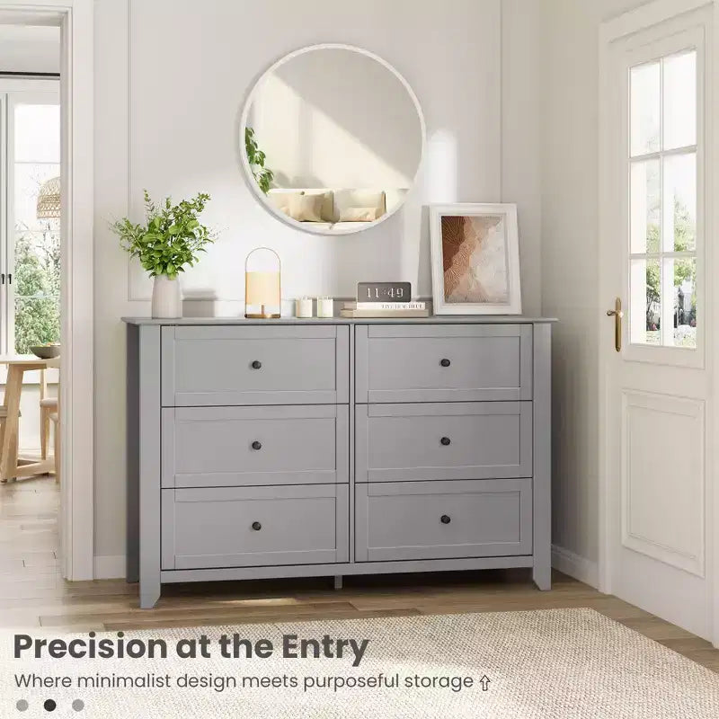 6-Drawer Modern Wooden Dresser, Large Chest of Drawers with Deep Drawers & Metal Knobs, Storage Cabinet for Bedroom, Entryway & Hallway