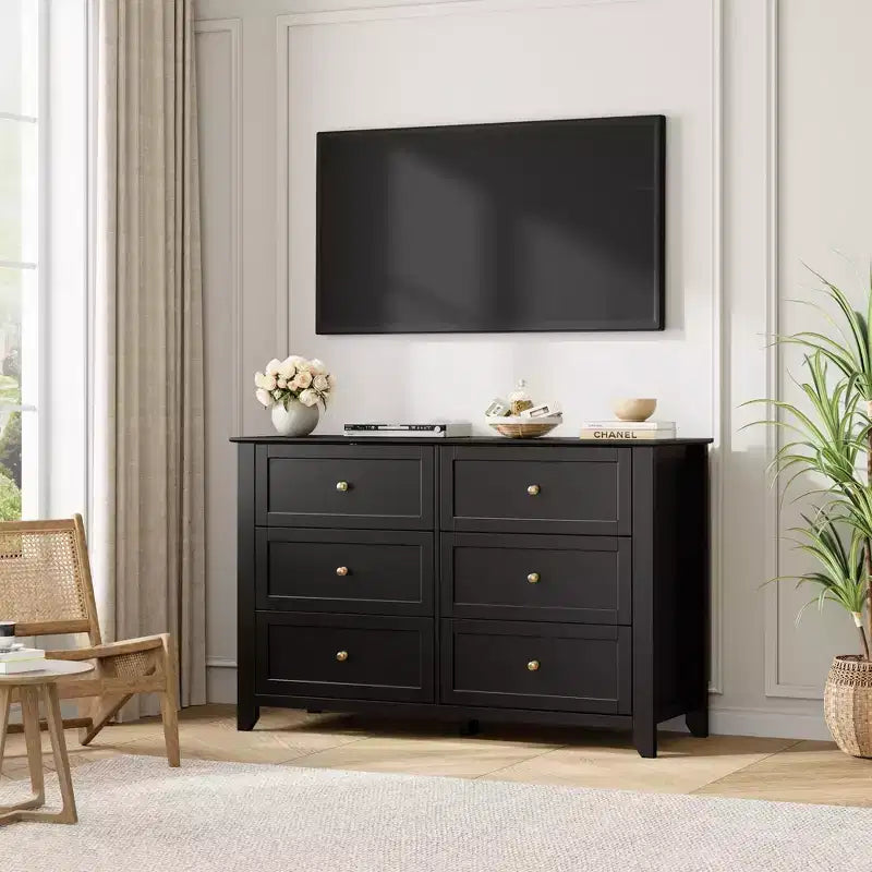 6-Drawer Modern Wooden Dresser, Large Chest of Drawers with Deep Drawers & Metal Knobs, Storage Cabinet for Bedroom, Entryway & Hallway