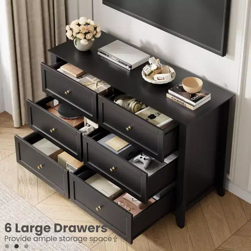 6-Drawer Modern Wooden Dresser, Large Chest of Drawers with Deep Drawers & Metal Knobs, Storage Cabinet for Bedroom, Entryway & Hallway