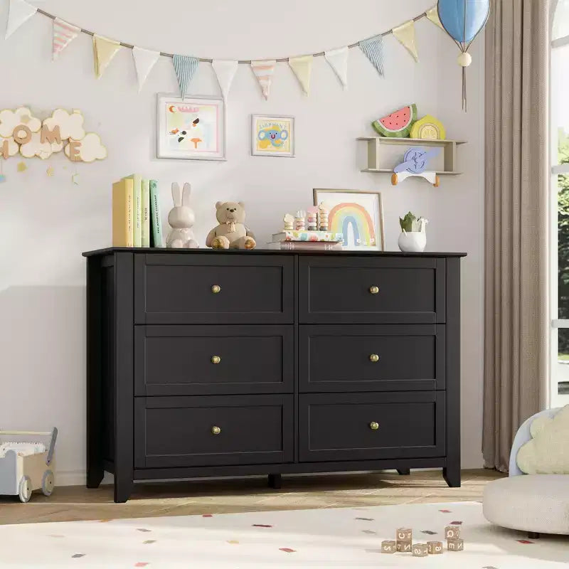 6-Drawer Modern Wooden Dresser, Large Chest of Drawers with Deep Drawers & Metal Knobs, Storage Cabinet for Bedroom, Entryway & Hallway
