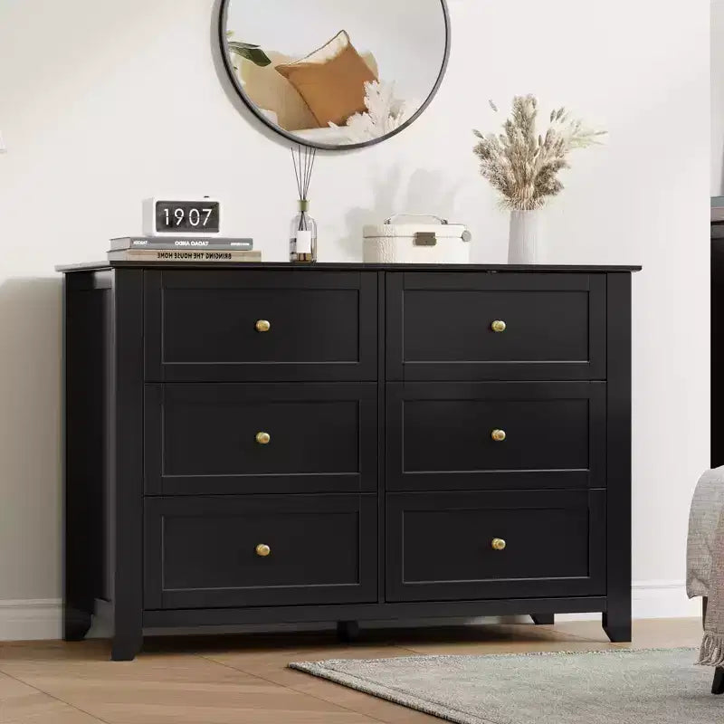 6-Drawer Modern Wooden Dresser, Large Chest of Drawers with Deep Drawers & Metal Knobs, Storage Cabinet for Bedroom, Entryway & Hallway