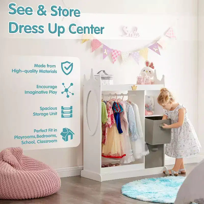 BALHAM TRADE-Kids Armoires with Mirror Costume Organizer with Hanging Rod 3 Shelves,for Bedroom