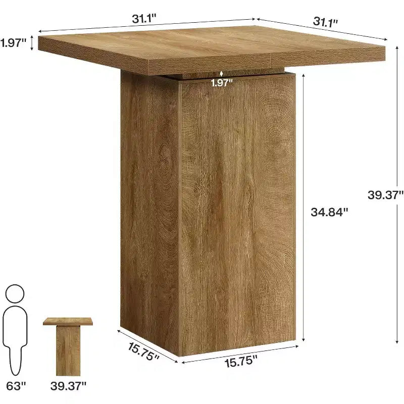 Lantine Square Bar Table, 39.4H High Top Bistro Pub Cocktail Table, Small Counter Height Dining Table for Kitchen, Home Bar, Coffee Corner