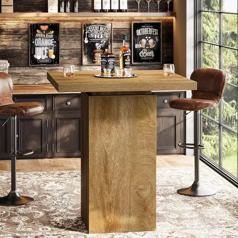 Lantine Square Bar Table, 39.4H High Top Bistro Pub Cocktail Table, Small Counter Height Dining Table for Kitchen, Home Bar, Coffee Corner
