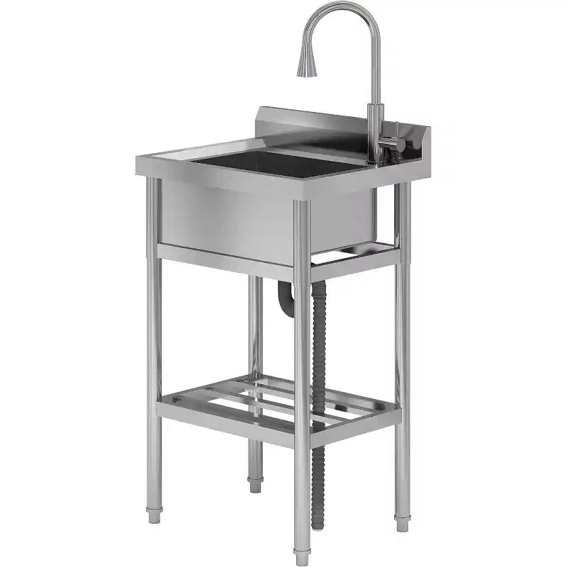 24x20x42 Stainless Steel Utility Sink,Freestanding Single Bowl with Hot & Cold Water Faucet, Commercial Kitchen Laundry Bathroom Garage Garden Sink