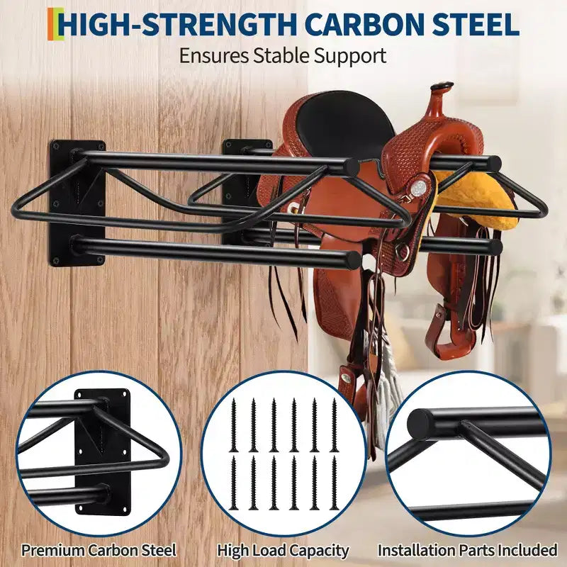 2/4/6 Pack Wall Mounted Saddle Rack  Heavy Duty Carbon Steel Saddle Stand with Double Pad Bar for English & Western Saddles,Horse Tack Storage
