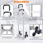 650 lb Stair Climbing Hand Truck Dolly, Heavy Duty Aluminum 2-in-1 Convertible Cart with Tri-Wheel Design & Dual Grip Handles