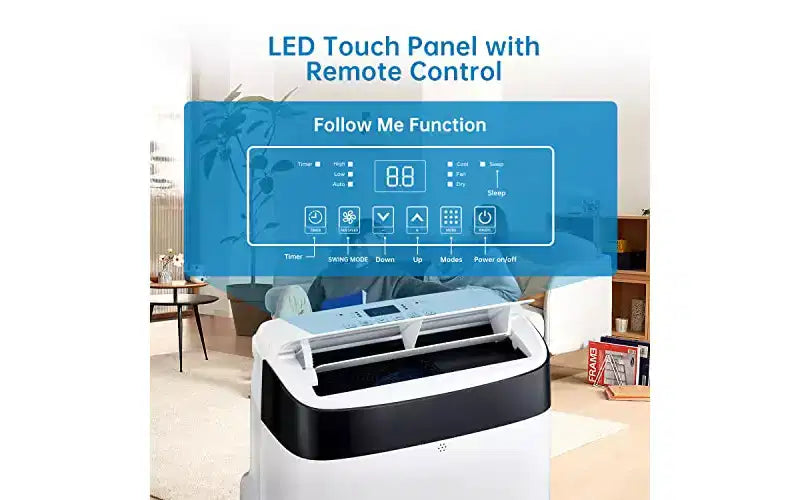 Climatiseur portatif GUSTOWAVE de 10 000 BTU – Climatiseur 3 en 1 avec télécommande, déshumidificateur et ventilateur, refroidit jusqu'à 42 m², silencieux, minuterie 24h