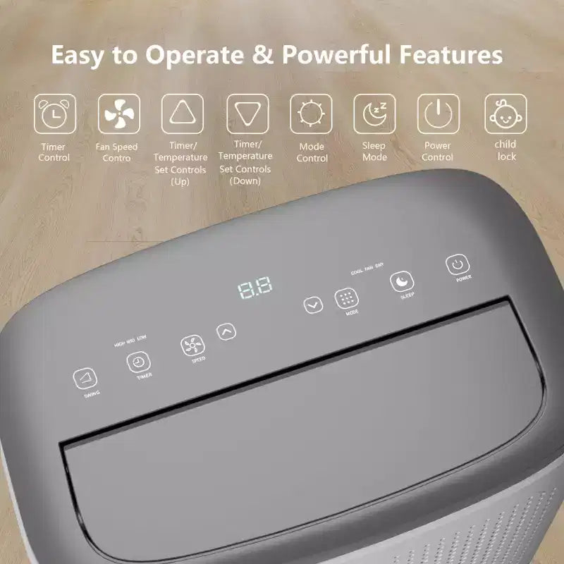 Climatiseur portable 14 000 BTU - Refroidissement, déshumidificateur et ventilateur pour 65 m² avec télécommande et oscillation automatique, garantie d'un an