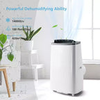 Climatiseur portable 14 000 BTU - Refroidissement, déshumidificateur et ventilateur pour 65 m² avec télécommande et oscillation automatique, garantie d'un an