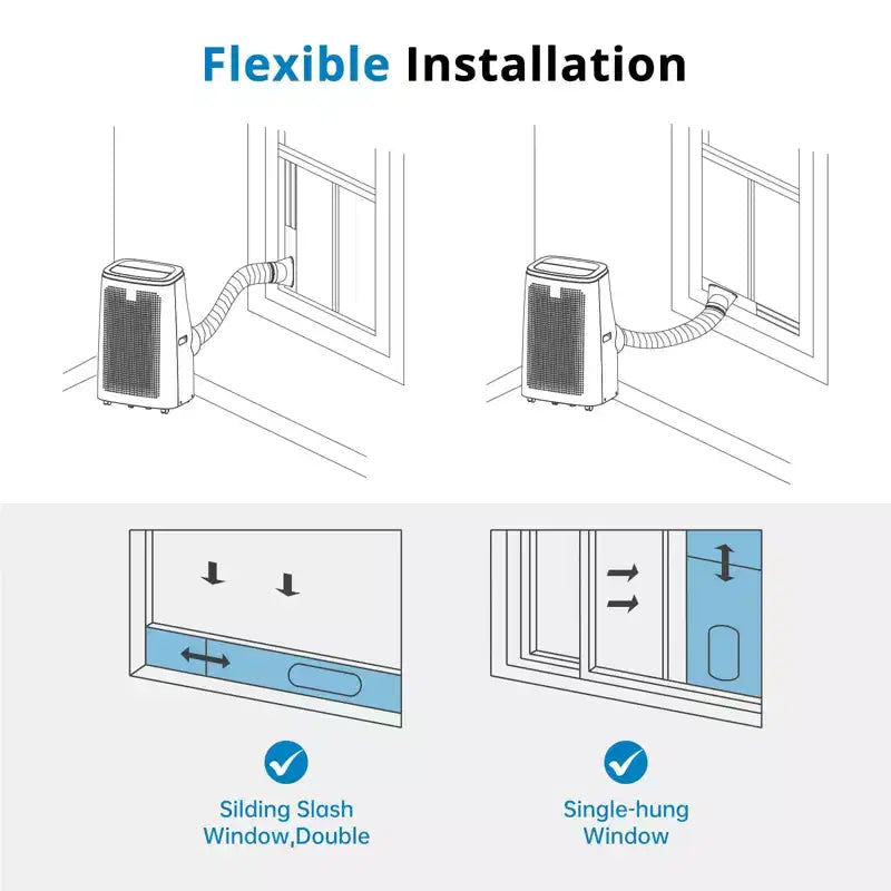 Climatiseur portable 14 000 BTU - Refroidissement, déshumidificateur et ventilateur pour 65 m² avec télécommande et oscillation automatique, garantie d'un an