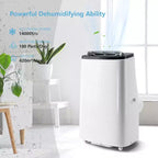 Climatiseur portable 14 000 BTU - Refroidissement, déshumidificateur et ventilateur pour 65 m² avec télécommande et oscillation automatique, garantie d'un an