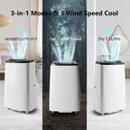 Climatiseur portable 14 000 BTU - Refroidissement, déshumidificateur et ventilateur pour 65 m² avec télécommande et oscillation automatique, garantie d'un an