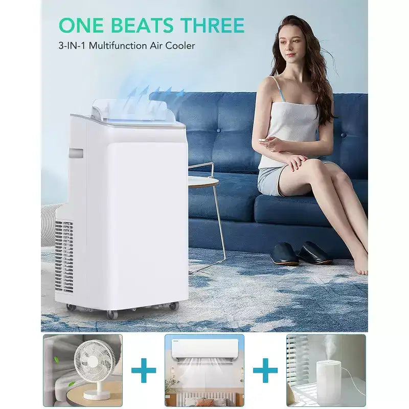 Aire acondicionado portátil de 12000 BTU - Enfriamiento, deshumidificador, ventilador y modo de suspensión para 37 m² con filtro de purificación de aire, un año de garantía