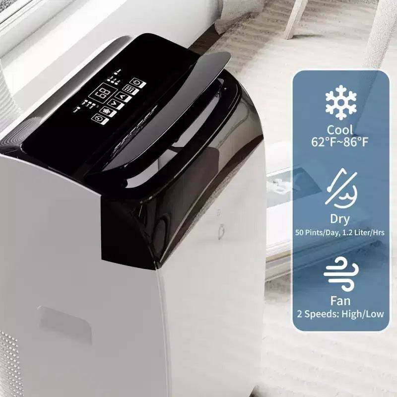 Climatiseur portable GustoWave 12000 BTU, unités de climatisation intelligentes 3-EN-1 avec télécommande pour pièces jusqu'à 50 m²