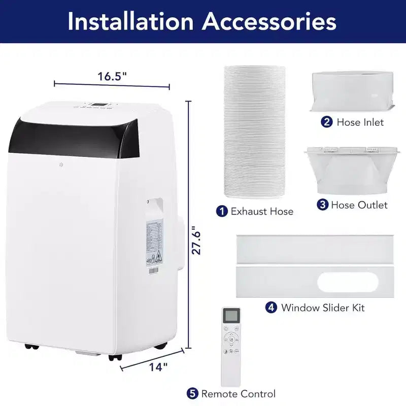 Climatiseur portable GustoWave 12000 BTU, unités de climatisation intelligentes 3-EN-1 avec télécommande pour pièces jusqu'à 50 m²