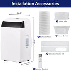 Climatiseur portable GustoWave 12000 BTU, unités de climatisation intelligentes 3-EN-1 avec télécommande pour pièces jusqu'à 50 m²