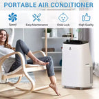 Climatiseur portable 15 000 BTU pour grandes pièces jusqu'à 850 pieds carrés, ventilateur de refroidissement 3-en-1 et déshumidificateur avec télécommande, oscillation automatique, conception sans drainage