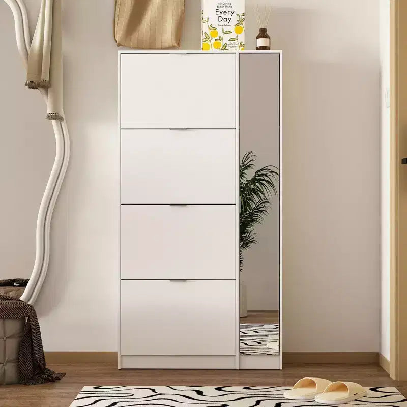 Famapy Shoe Cabinet with Full-Length Mirror,4 Flip-Drawer Shoe Rack with 4 Side Storage Shelves,Slim Entryway Shoe Organizer