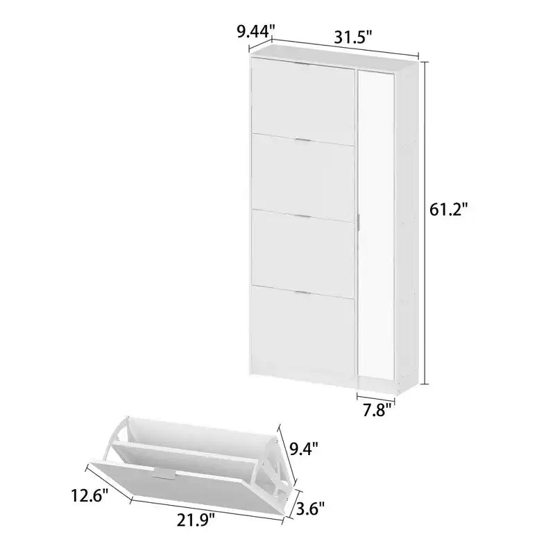 Famapy Shoe Cabinet with Full-Length Mirror,4 Flip-Drawer Shoe Rack with 4 Side Storage Shelves,Slim Entryway Shoe Organizer