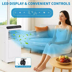 Acondicionador de aire portátil 3 en 1 GustoWave de 8,000 BTU - Enfría hasta 450 pies cuadrados, silencioso <42dB con temporizador de 24H y control remoto, de pie