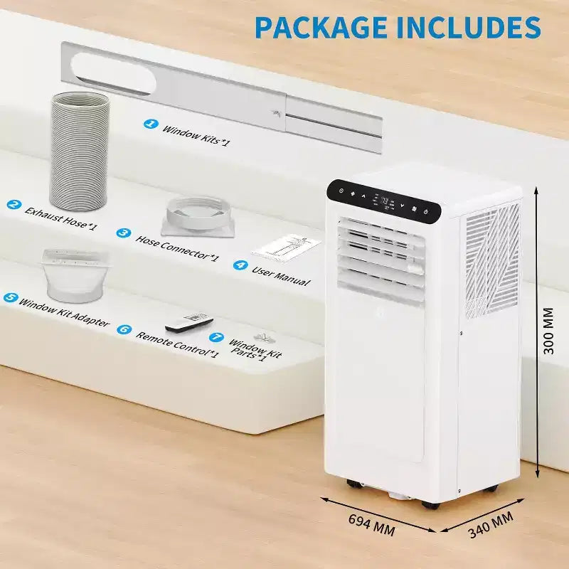 Acondicionador de aire portátil 3 en 1 GustoWave de 8,000 BTU - Enfría hasta 450 pies cuadrados, silencioso <42dB con temporizador de 24H y control remoto, de pie