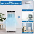 Climatiseur portable 3-en-1 GustoWave 8000 BTU avec télécommande, minuterie 24h, faible niveau sonore pour chambre à coucher, bureau, 350 pieds carrés.