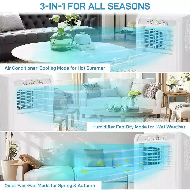 Climatiseur portable 3-en-1 GustoWave 8000 BTU pour pièces jusqu'à 32,5 m² avec refroidissement rapide, déshumidificateur