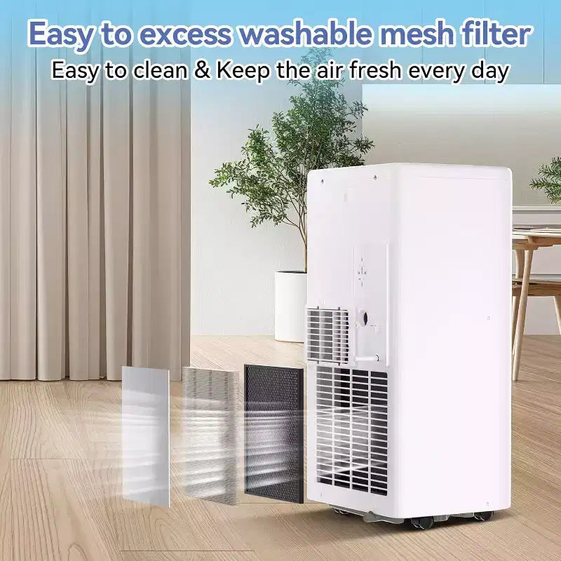 Aire acondicionado portátil 3 en 1 de 10,000 BTU - Enfría hasta 52 m², pantalla LED, control remoto y kit de ventilación para ventana incluidos