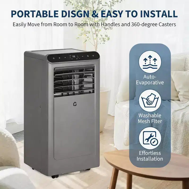 Climatiseur portable 4 en 1 GustoWave 8 000 BTU - Refroidit jusqu'à 32,5 m², fonctionnement silencieux, télécommande, minuterie 24h, écran LED