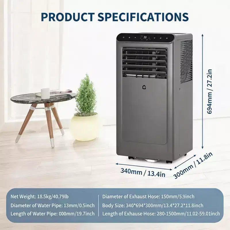 Climatiseur portable 4 en 1 GustoWave 8 000 BTU - Refroidit jusqu'à 32,5 m², fonctionnement silencieux, télécommande, minuterie 24h, écran LED