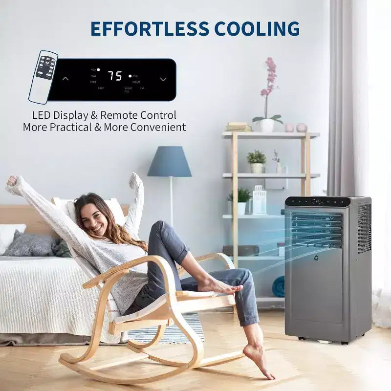 Climatiseur portable 4 en 1 GustoWave 8 000 BTU - Refroidit jusqu'à 32,5 m², fonctionnement silencieux, télécommande, minuterie 24h, écran LED