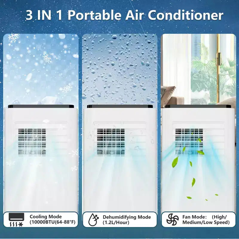 Climatiseur portable GustoWave 10 000 BTU pour pièces jusqu'à 42 m² avec minuterie 24h, mode veille, plateau noir