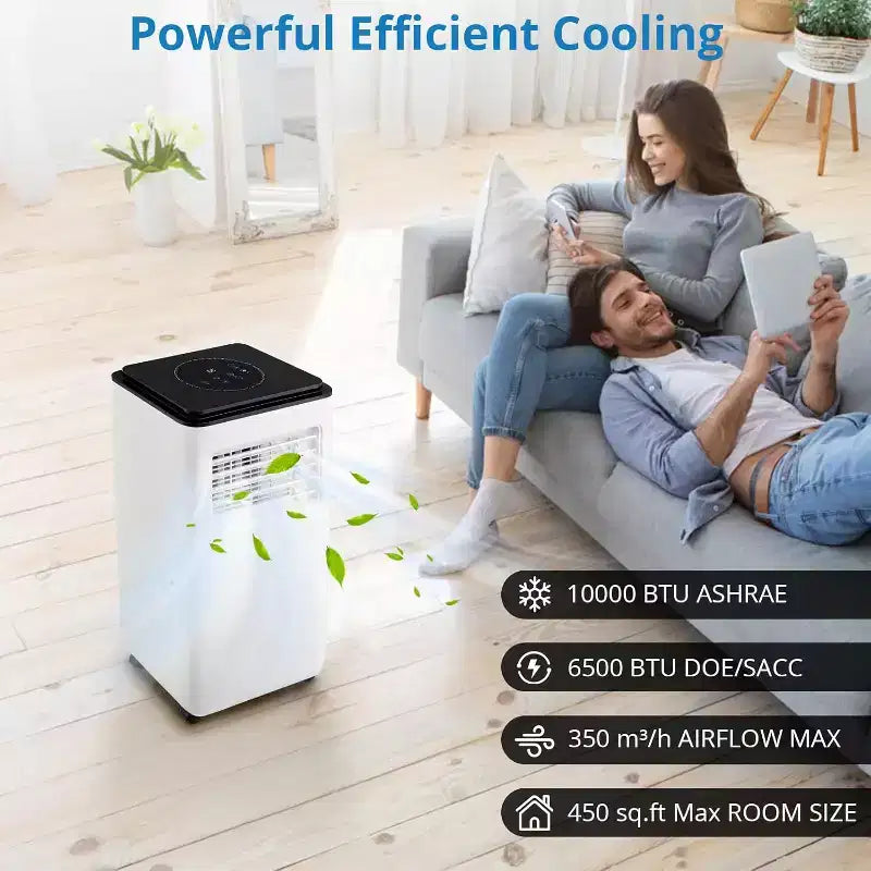 Climatiseur portable GustoWave 10 000 BTU pour pièces jusqu'à 42 m² avec minuterie 24h, mode veille, plateau noir