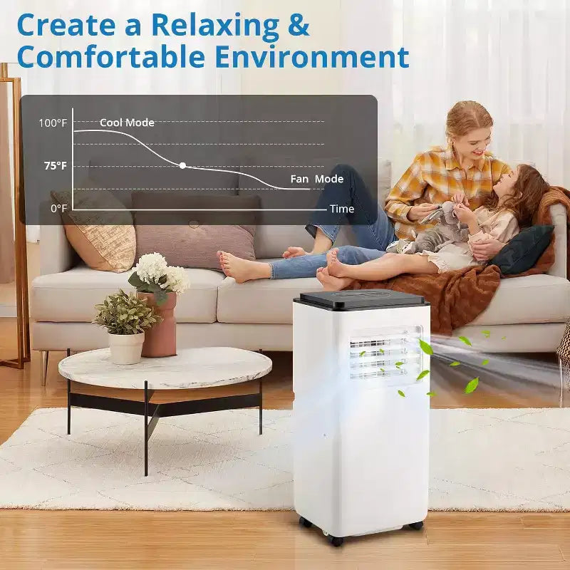 Climatiseur portable GustoWave 10 000 BTU pour pièces jusqu'à 42 m² avec minuterie 24h, mode veille, plateau noir