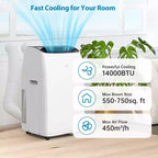 Climatiseur Portable GustoWave 14000 BTU avec Chauffage, Unité de Climatisation Intérieure pour Pièces Jusqu'à 70 m², Blanc/Noir