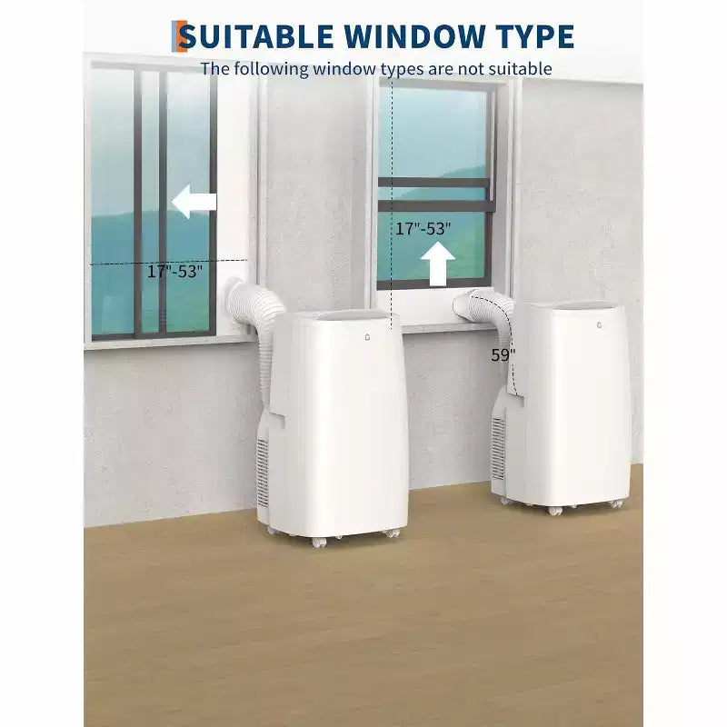 Climatiseur portable 3-en-1 de 14 000 BTU - Refroidit jusqu'à 65 m², Minuteur 24h, Télécommande pour chambre et bureau