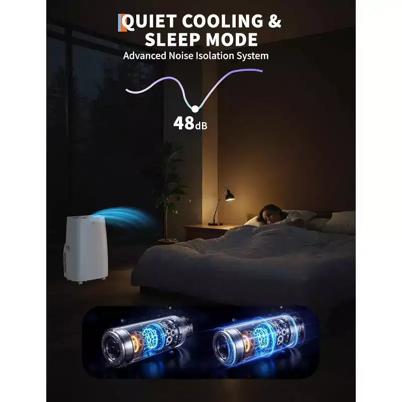 Climatiseur portable 3-en-1 de 14 000 BTU - Refroidit jusqu'à 65 m², Minuteur 24h, Télécommande pour chambre et bureau