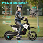 ECOLEAP K1 Moto de Cross Eléctrica para Niños 36V, 25.7 KM/H Rápida, 22.5 KM de Autonomía, Motor de 700W Pico, 3 Modos de Velocidad, Neumáticos Todoterreno de 12 Pulgadas, UL, Edades 3-10