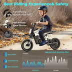 ECOLEAP K1 Moto de Cross Eléctrica para Niños 36V, 25.7 KM/H Rápida, 22.5 KM de Autonomía, Motor de 700W Pico, 3 Modos de Velocidad, Neumáticos Todoterreno de 12 Pulgadas, UL, Edades 3-10