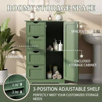 Green Bathroom Storage Cabinet with 4 Drawers and 1 Door